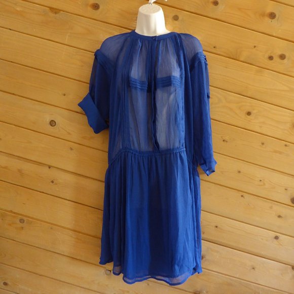 Starring at Stars by Urban Outfitters Dark Royal Blue Sheer Chiffon Dress L - Picture 1 of 8
